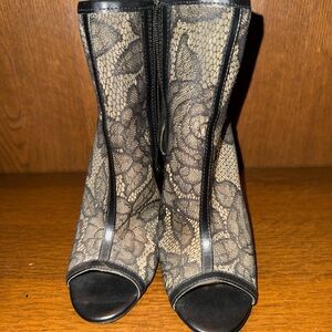 Forever 21 Black and Cream Lace Peep-Toe Boots